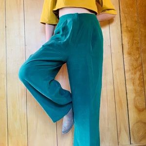 Saks Fifth Avenue Green Silk Pants